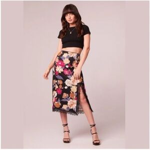 Band of the Free Lilou Black Floral Lace Slip Midi Skirt